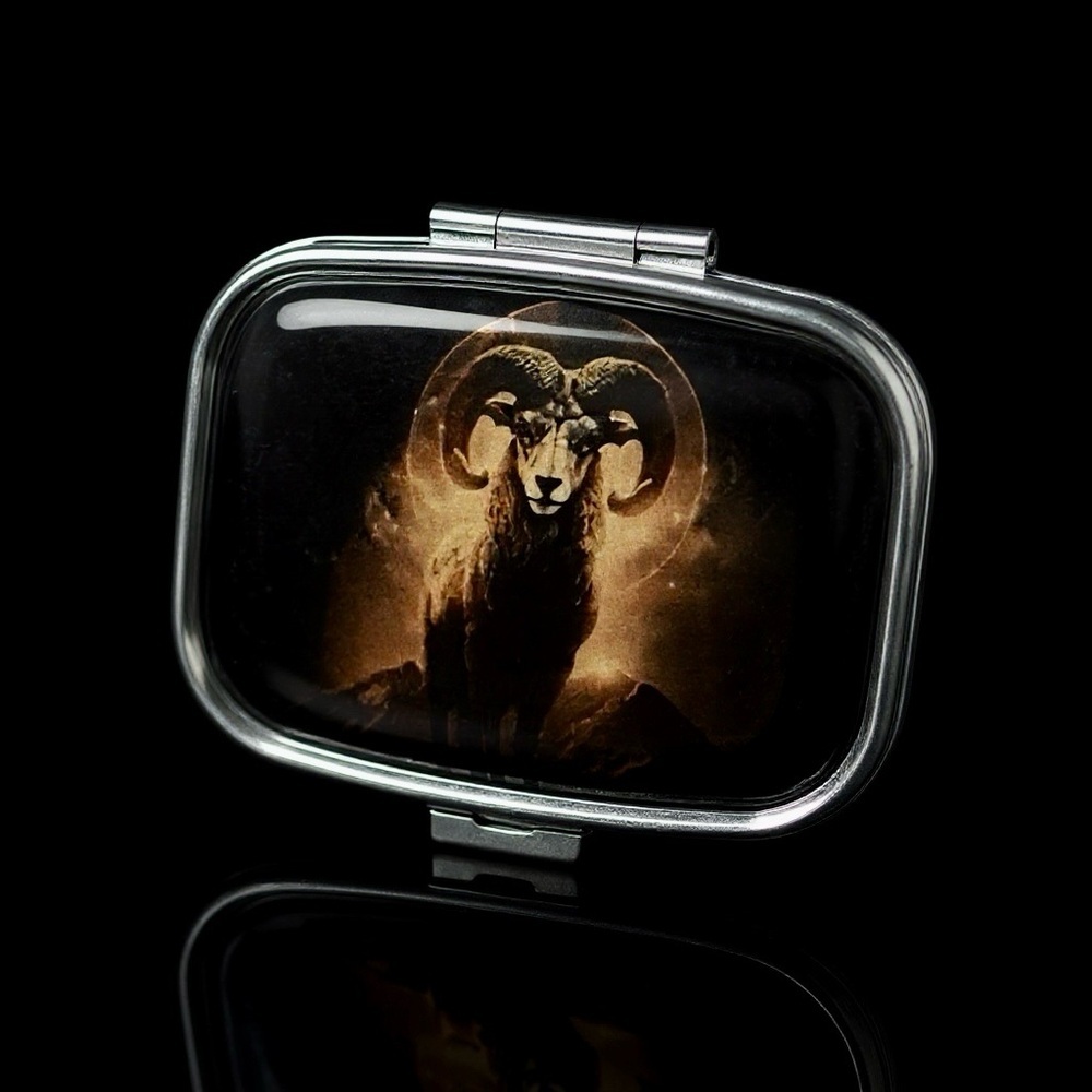 PRICE IS FIRM - Capricorn Zodiac Multi-Use Mirrored Pill Box Container
